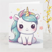 Kostbare Pastel Kawaii Einhorn Karte (Gelbe Blume)