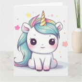 Kostbare Pastel Kawaii Einhorn Karte (Vorderseite)