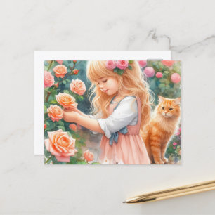 Kostbare Rose mit Ingwer Cat Postkarte