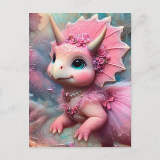 Kostbare Triceratops in einem rosa Kleid Postkarte (Vorderseite)