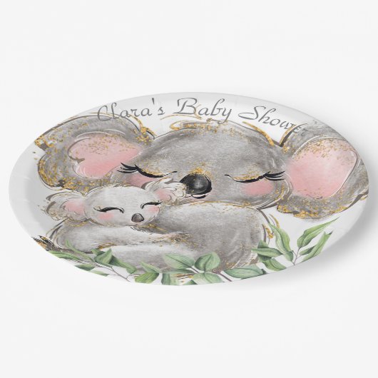 Kostbares Koala Baby, Mama Babydusche Papierplatte Pappteller (Schrägansicht)