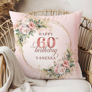 Kostbares Licht Rosa Boho Blumen-Geschenk 60. Gebu Kissen