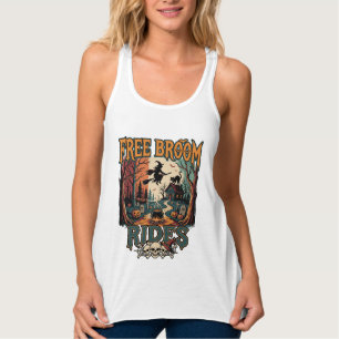 Kostenlose Besenfahrten Halloween Hexe Katze Schäd Tank Top