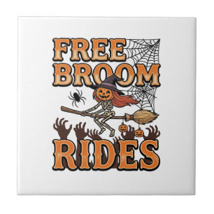 Kostenlose Besenfahrten Halloween Hexe Skelett Des Fliese