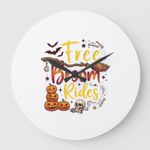 Kostenlose Besenfahrten Halloween Kürbisse Schädel Große Wanduhr