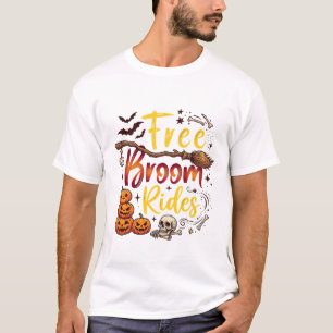 Kostenlose Besenfahrten Halloween-Kürbisse Schädel T-Shirt