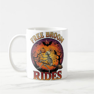 Kostenlose Besenfahrten Halloween-Skelett-Kürbis-S Kaffeetasse