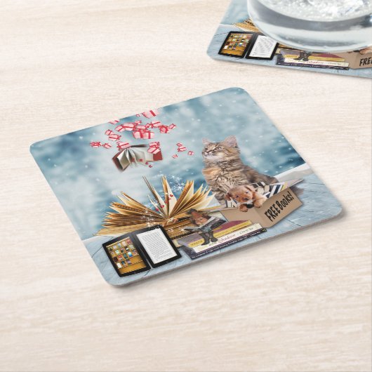 Kostenlose Bücher Rechteckiger Pappuntersetzer (angewinkelt)