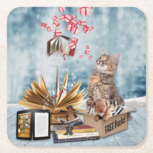 Kostenlose Bücher Rechteckiger Pappuntersetzer (Vorderseite)