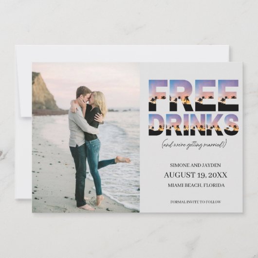 Kostenlose Drinks Foto Beach Hochzeit Save The Date (Vorderseite)