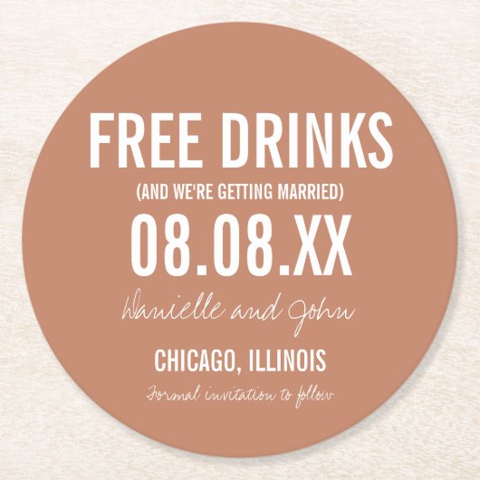 Kostenlose Drinks Terra Cotta Hochzeit im Herbst S Runder Pappuntersetzer (Vorderseite)