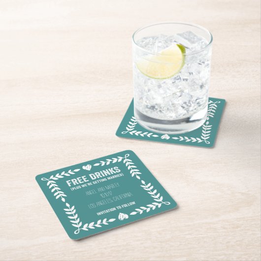 Kostenlose Getränke Erlangung Save the Date Unters Rechteckiger Pappuntersetzer (Vor Ort)