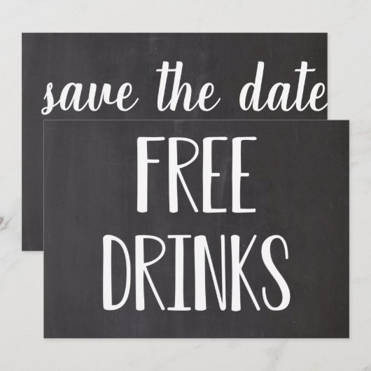 Kostenlose Getränke Funny Save the Dates Date (Vorne/Hinten)