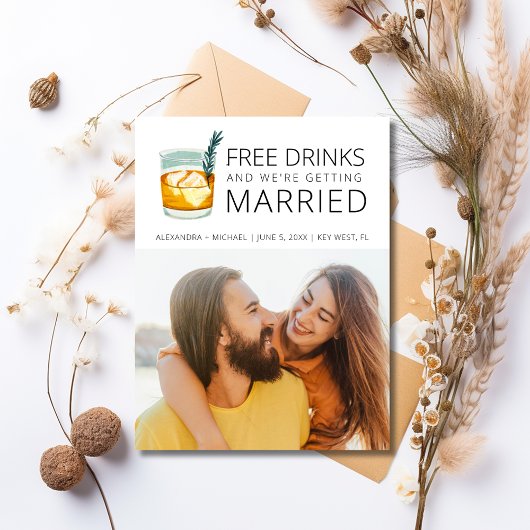 Kostenlose Getränke für Hochzeiten sparen das Datu Ankündigungspostkarte