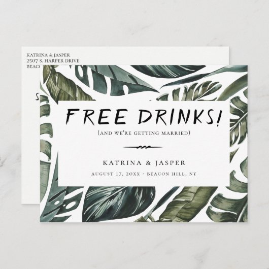 KOSTENLOSE GETRÄNKE IM tropischen Grünen Save the Ankündigungspostkarte (Vorne/Hinten)