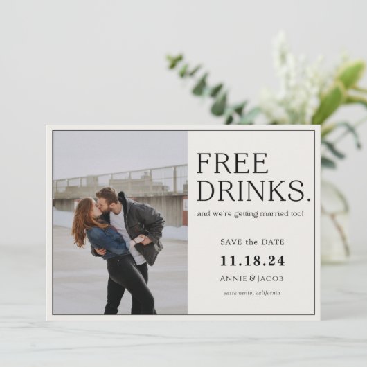 Kostenlose Getränke Save the Date (Stehend Vorderseite)
