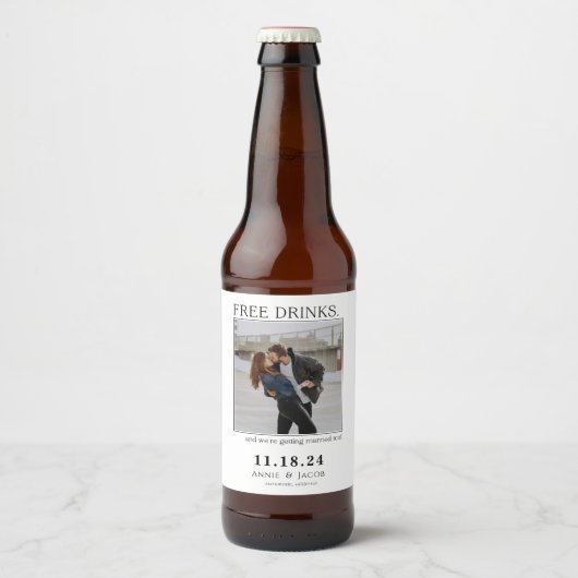 Kostenlose Getränke Save the Date Bierflaschenetikett (Vorderseite)