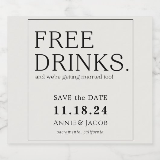 Kostenlose Getränke Save the Date Bierflaschenetikett (Einzelnes Label)