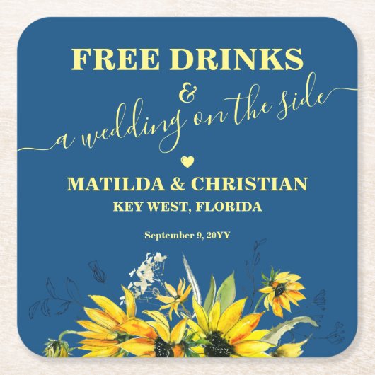 Kostenlose Getränke Save the Date Rechteckiger Pappuntersetzer (Vorderseite)