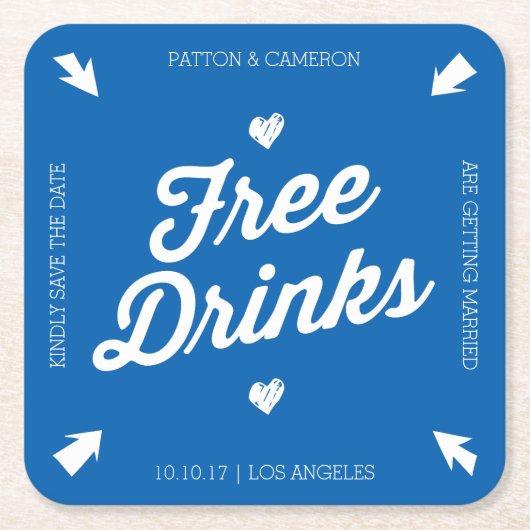 Kostenlose Getränke Save the Date Untersetzer (Vorderseite)