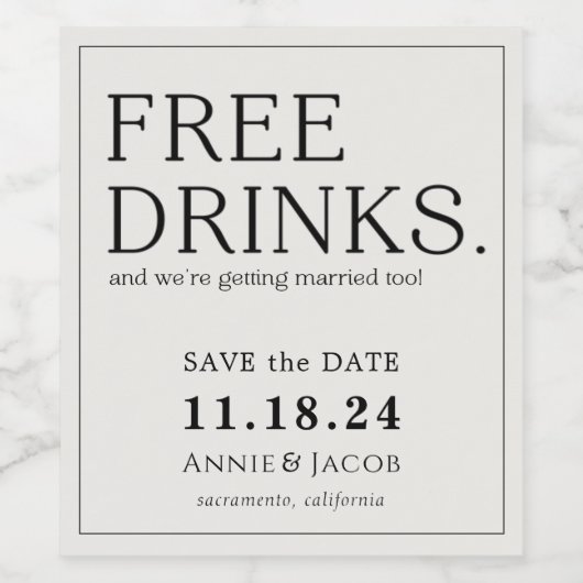 Kostenlose Getränke Save the Date Weinetikett (Einzelnes Label)