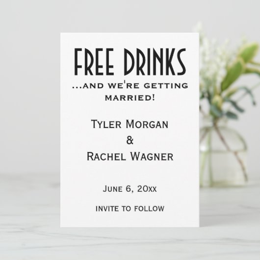 "Kostenlose Getränke" Speichern Sie die Daten Save Save The Date (Stehend Vorderseite)