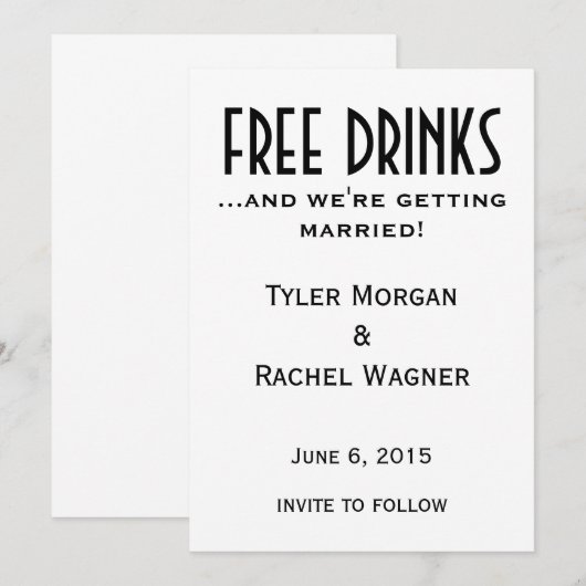 "Kostenlose Getränke" Speichern Sie die Daten Save The Date (Vorne/Hinten)