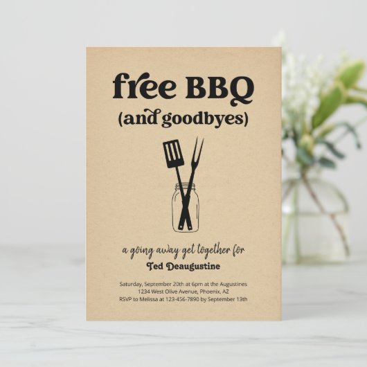 Kostenlose GRILLEN und Goodbys Funny Going Away Ei Einladung (Stehend Vorderseite)