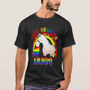 Kostenlose Oma umarmt zwei Llamas Stolz Lgbt Regen T-Shirt