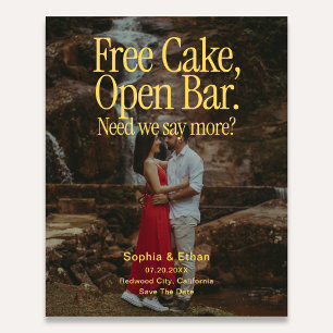 Kostenlose Torte Open Bar Retro-Foto Hochzeitseinl Flyer