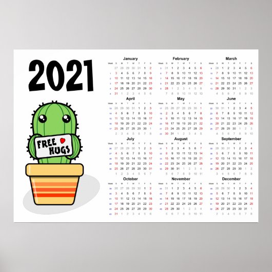 Kostenlose Umarmungen Kalender 2021 Poster - Sonnt (Vorne)