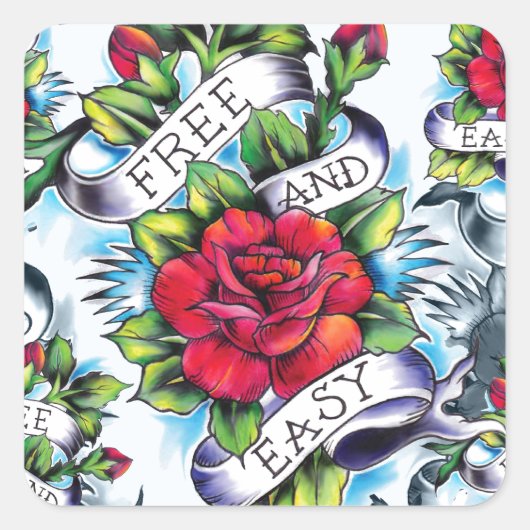 Kostenlose und einfache Aquarelltätowierungs-Rose. Quadratischer Aufkleber (Vorderseite)