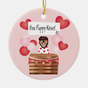 Kostenlose Welpenküsse Valentinstag Hund Rot Keramik Ornament