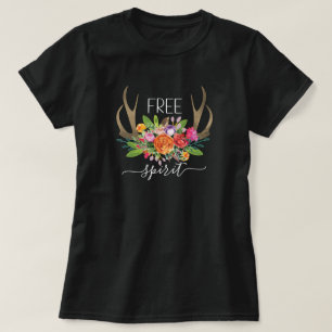 Kostenloser Geist Modern Boho Chic Blumen Geweihe  T-Shirt