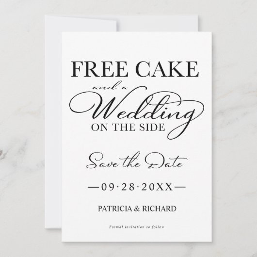 Kostenloser Kuchen und eine Hochzeit Save the Date Einladung (Vorderseite)
