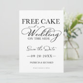 Kostenloser Kuchen und eine Hochzeit Save the Date Einladung (Stehend Vorderseite)