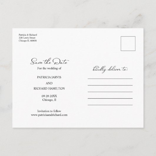 Kostenloser Kuchen und eine Hochzeit Save the Date Postkarte (Rückseite)