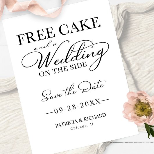 Kostenloser Kuchen und eine Hochzeit Save the Date Postkarte