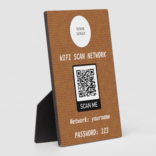 Kostenloser Wifi QR Code Schlicht Brown Leather Fotoplatte (Seite)