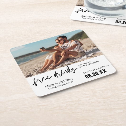 Kostenloses Drinks Foto Einzigartig Save the Date Rechteckiger Pappuntersetzer (angewinkelt)