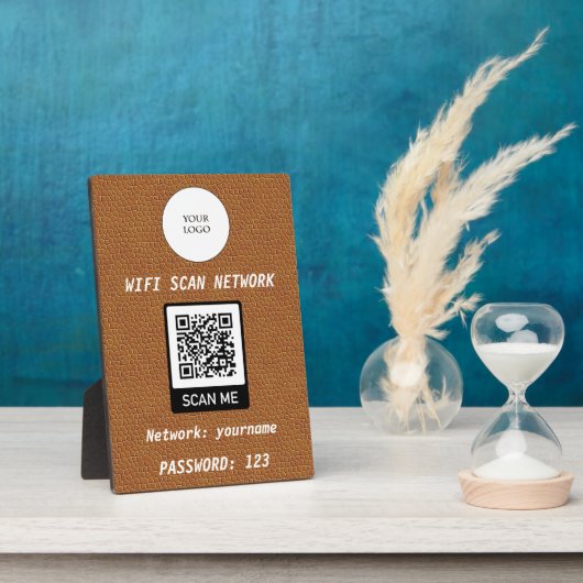 Kostenloses WLAN QR Code Einfaches braunes Leder Fotoplatte (Seite)