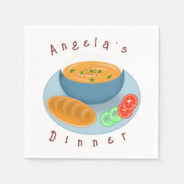 Köstliche Abendsuppe mit Brot und Gemüse Serviette