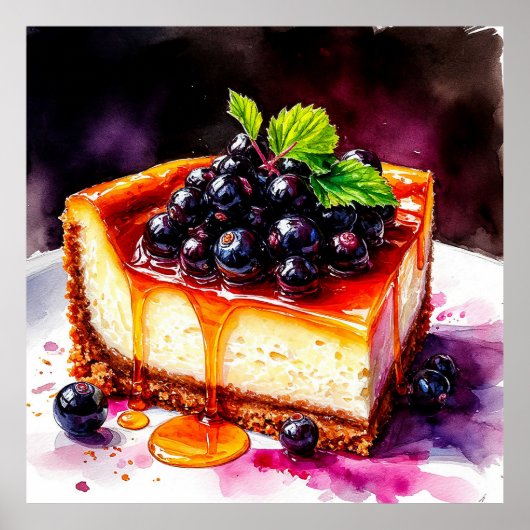 Köstliche Blueberry Cheesecake Slice mit Sirup Poster (Vorne)