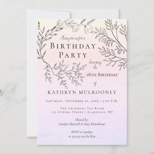 Köstliche BlumenKonturen auf Rosa-18. Einladung (Vorderseite)