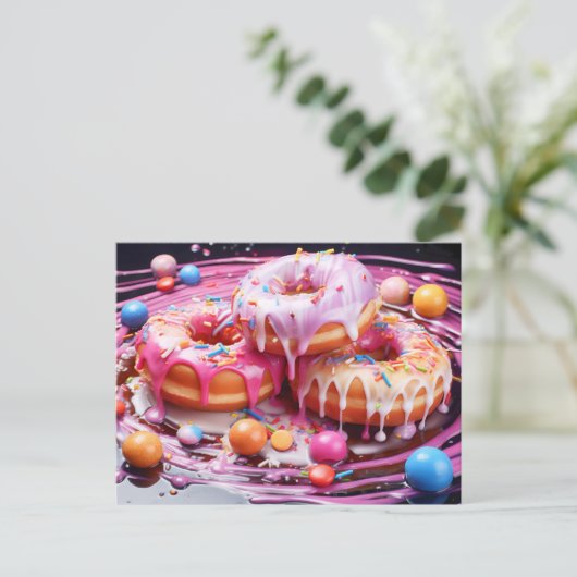Köstliche Donut mit Zuckerverglasung, Top-Aussicht Postkarte (Stehend Vorderseite)