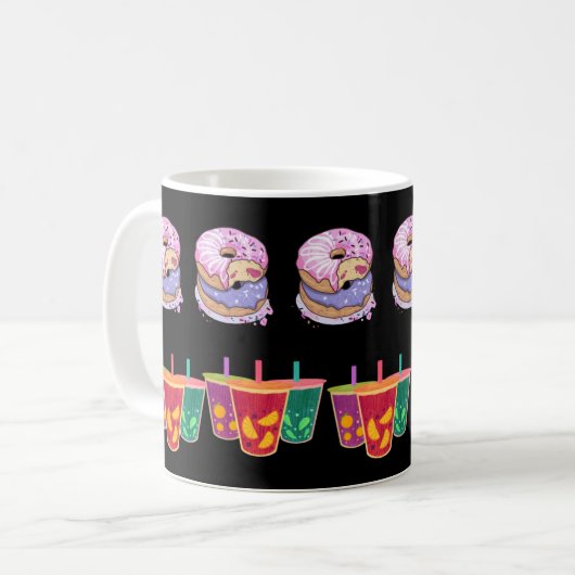 Köstliche Donuts & Fruchtsaft Freude Kaffeetasse (Vorderseite Links)