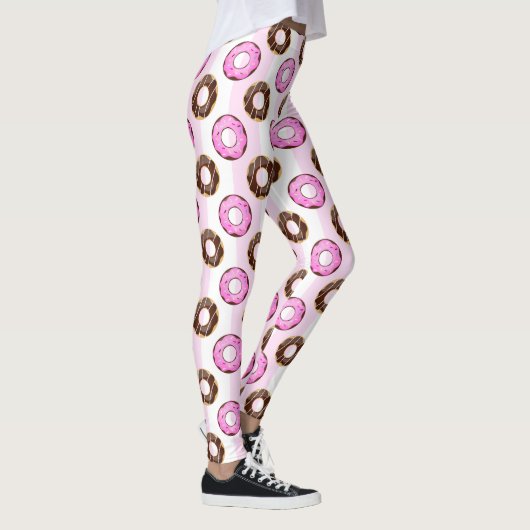 Köstliche Donuts Pink Stripes Muster Leggings (Rechts)