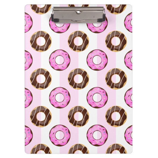 Köstliche Donuts Pink Stripes Muster Zwischenablag Klemmbrett (Vorderseite)