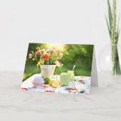 Köstliche Erdbeerkuchen und Lemon Tea Drink Karte (Vorderseite)