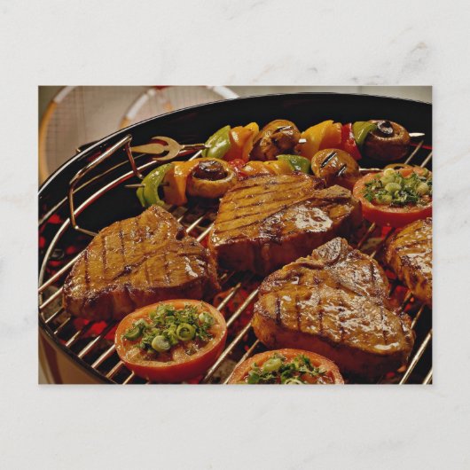 Köstliche Grillsteaks Postkarte (Vorderseite)